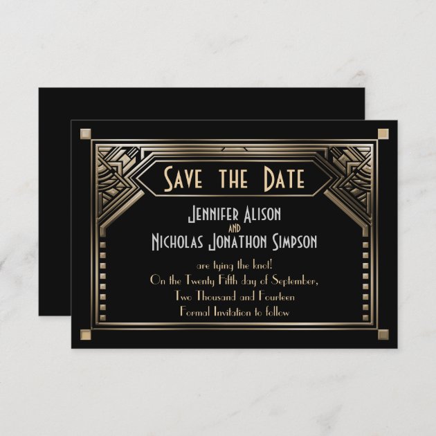 Gold Shaded Gatsby Art Deco Wedding Save The Date
