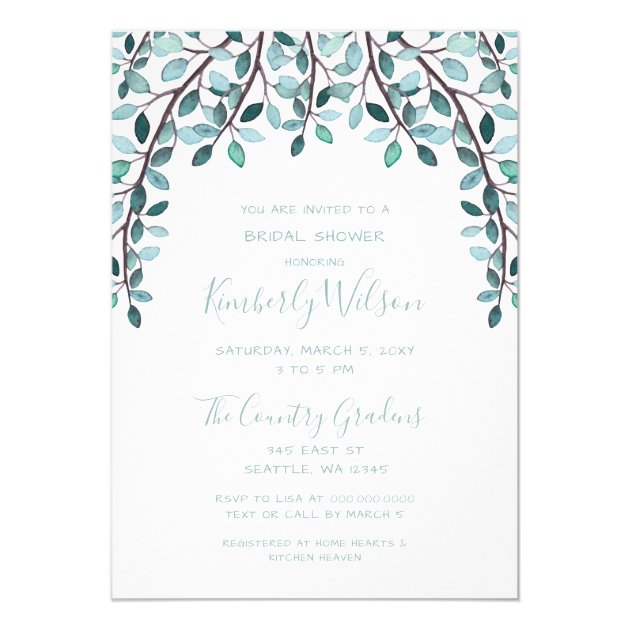 Watercolor Leaves Botanical Bridal Shower Invitation