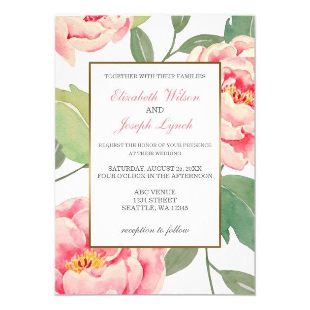 Pink Peony Floral Wedding Invitations