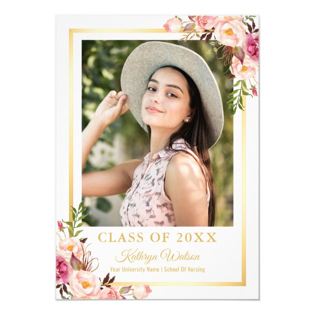Watercolor Floral Nurse Graduate Photo Graduation Card