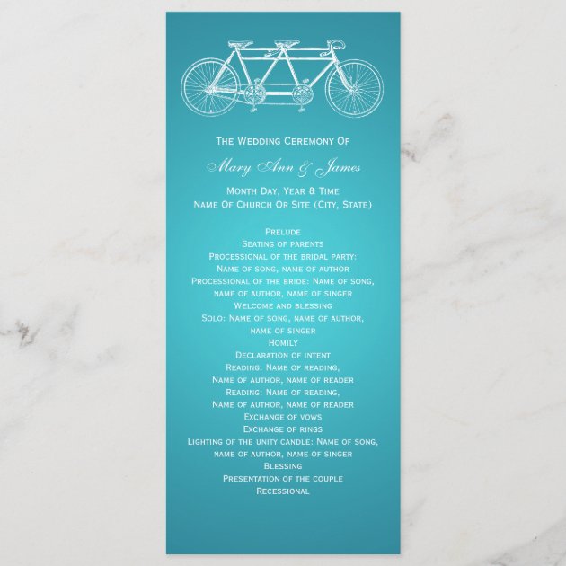 Simple Wedding Program Tandem Bike Turquoise