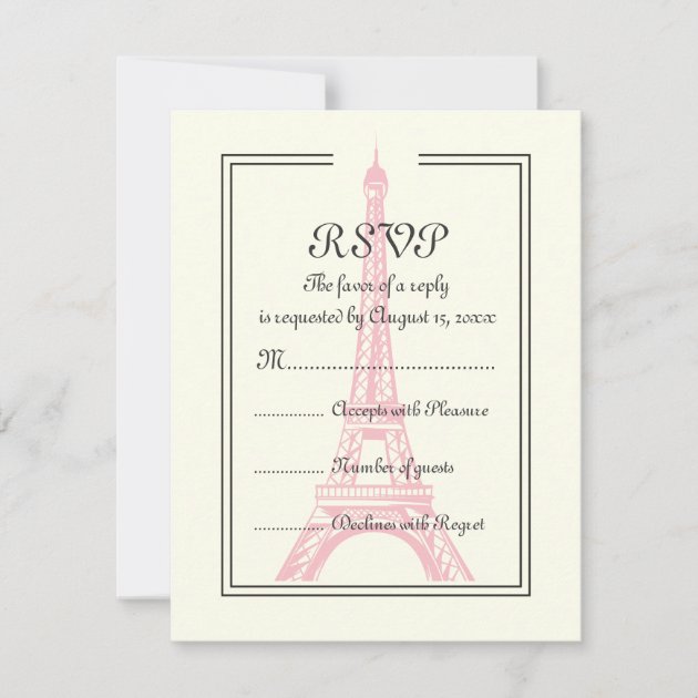 Paris wedding pink Eiffel Tower on ivory RSVP card