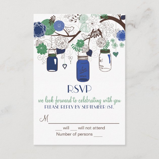 Blue and Green Mason Jars RSVP Wedding Invitation