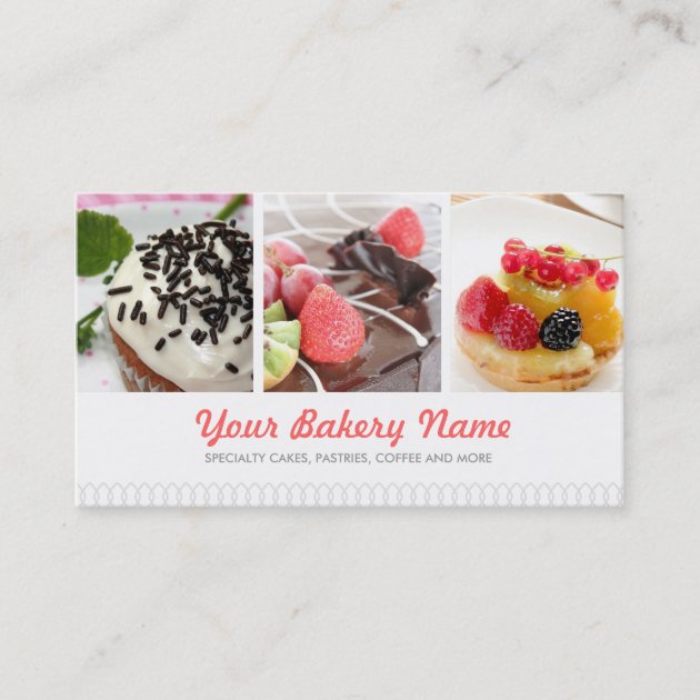 Cute Bakery Business Card with 4 Photos (front side)