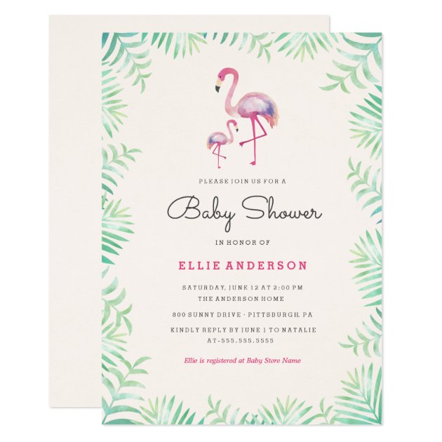 Pink Flamingo Girl Baby Shower Invitation