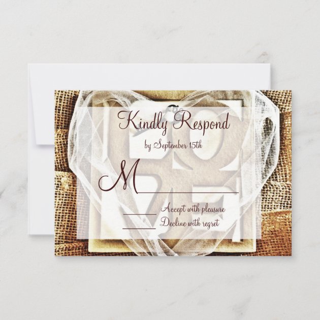 Key to her Heart Rustic Burlap Wedding RSVP Cards