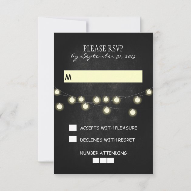 chalkboard lights wedding RSVP cards