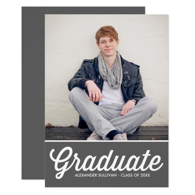 Retro Typography Script | Grey Photo Graduation Card