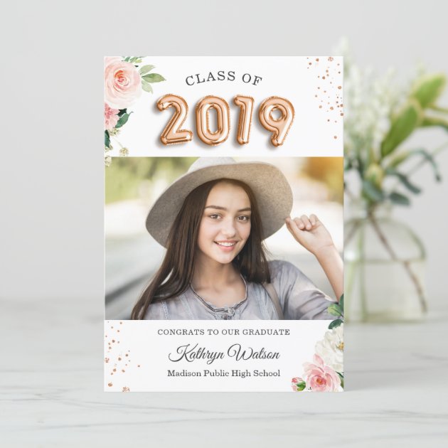 Class of 2019 Graduation Rose Gold Balloon Floral Announcement