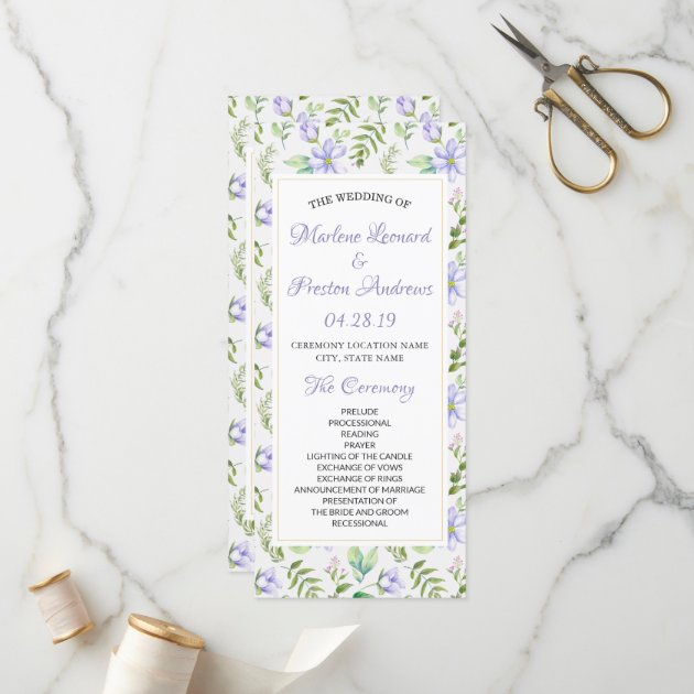 Romantic Purple Floral Garden Wedding Program