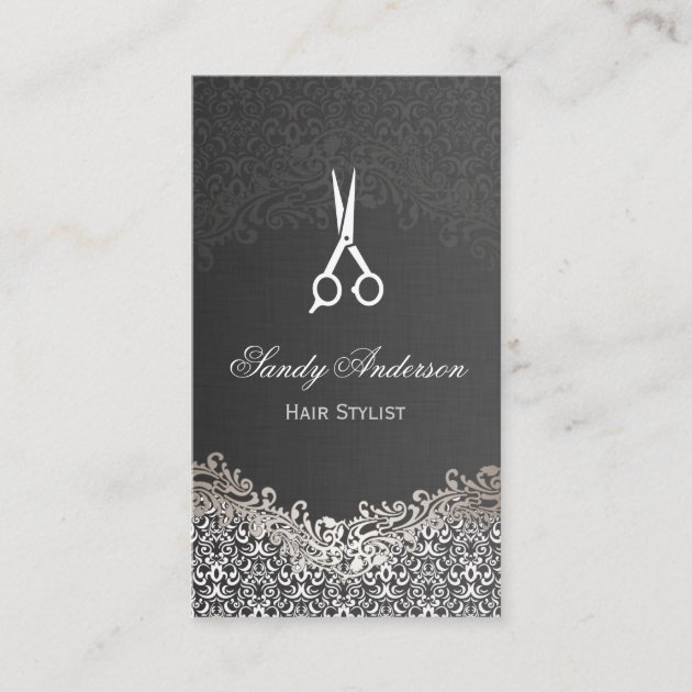 Elegant Dark Silver Damask - Hair Stylist Business Card