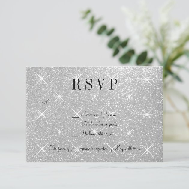 Faux Silver Glitter RSVP Wedding Response Cards