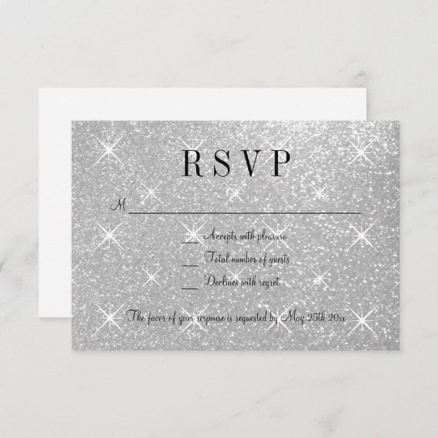 Faux Silver Glitter RSVP Wedding Response Cards