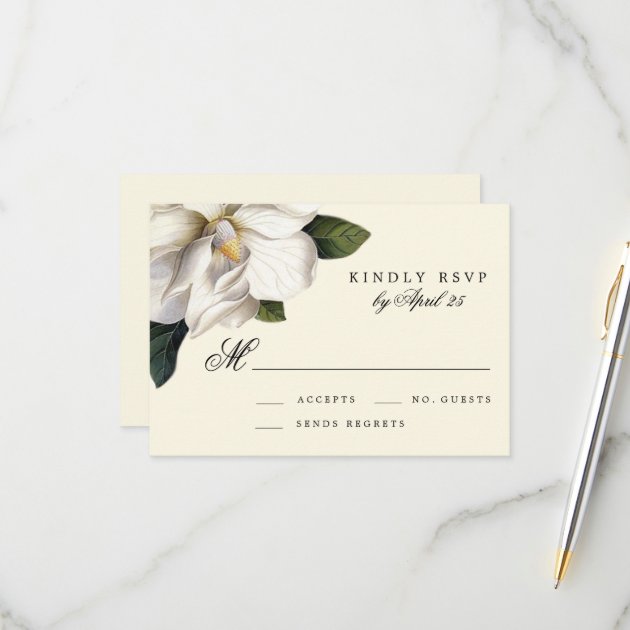 Southern Magnolia Botanical Wedding RSVP Card