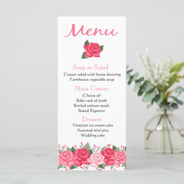 Floral Pink Rose Flowers Menu - Wedding, Party