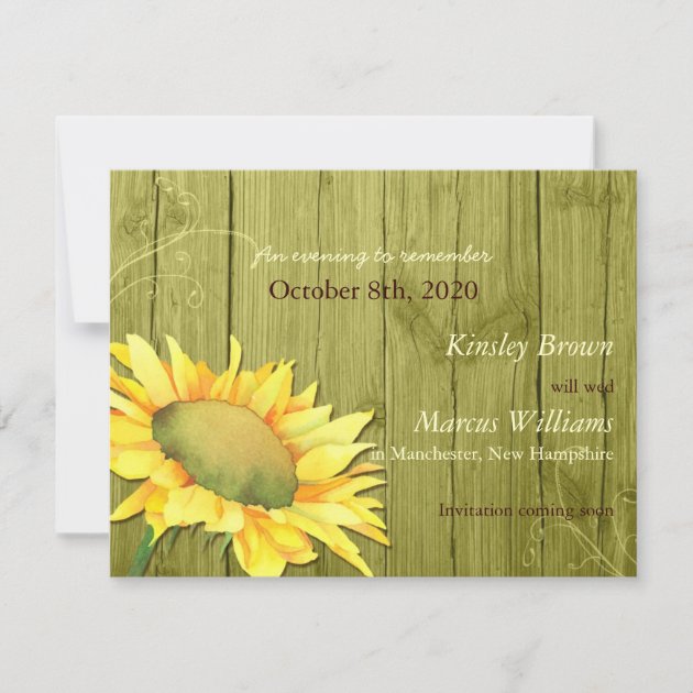 Rural Barnwood Sunflower Olive Green Save the Date