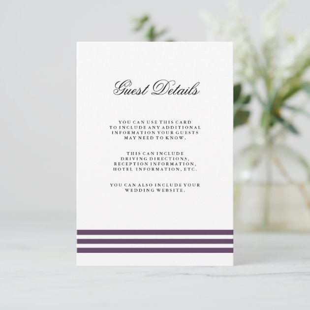 Deep Plum Stripes Wedding Guest Detail Enclosure Card