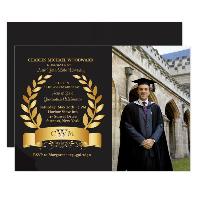 Gold Leaf Graduation Photo Invitation