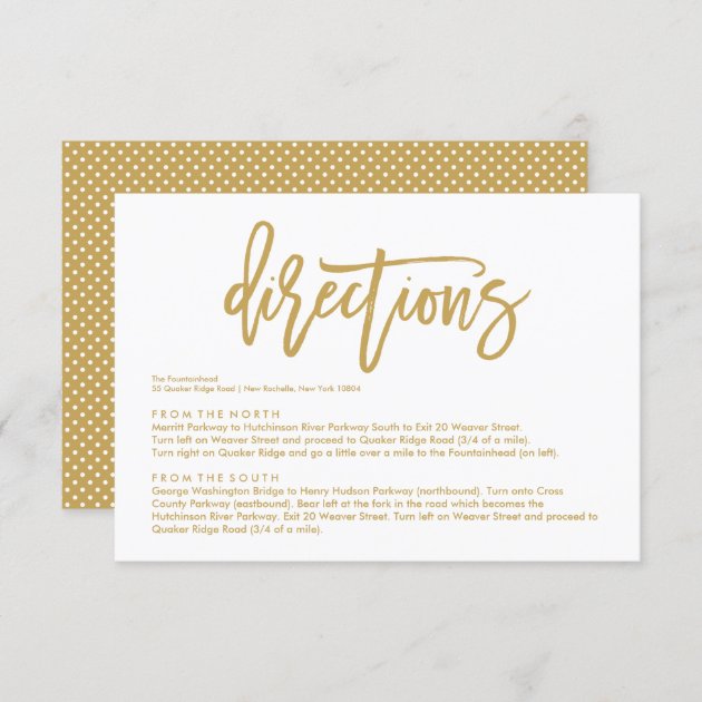 Chic Hand Lettered Gold Wedding Directions Card