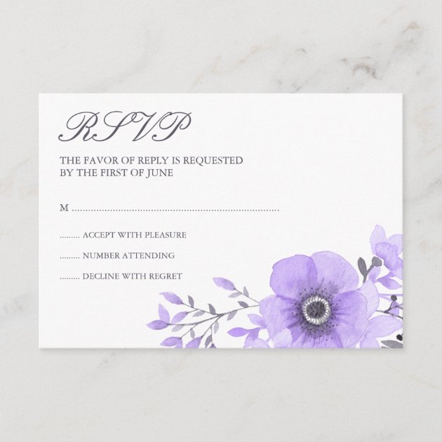 Purple And Gray Watercolor Floral Wedding RSVP