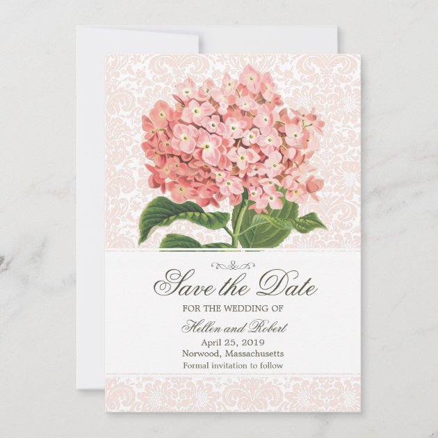 Vintage Pink Hydrangea Save The Date