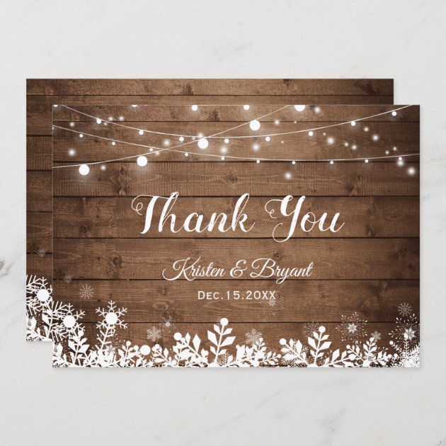 Rustic Country String Lights Winter Snowflakes Thank You Card
