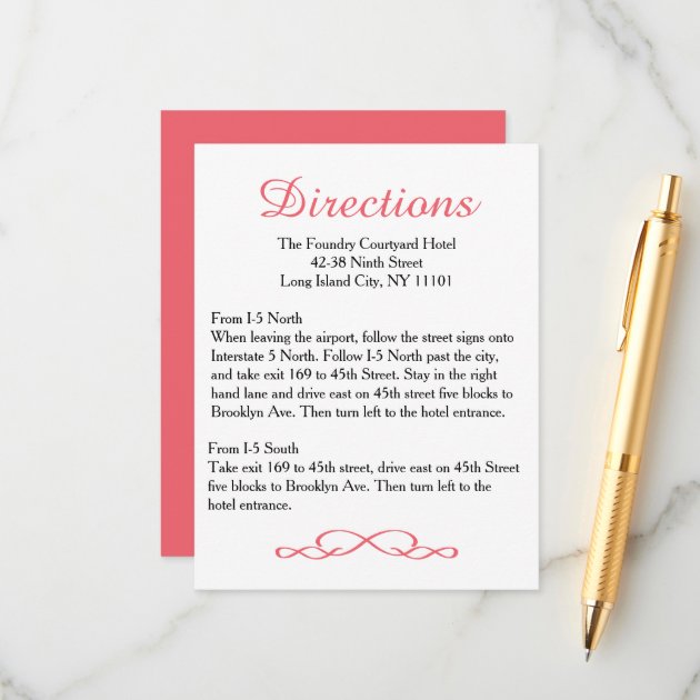 Love & Peace Pink Floral Wedding Directions Card