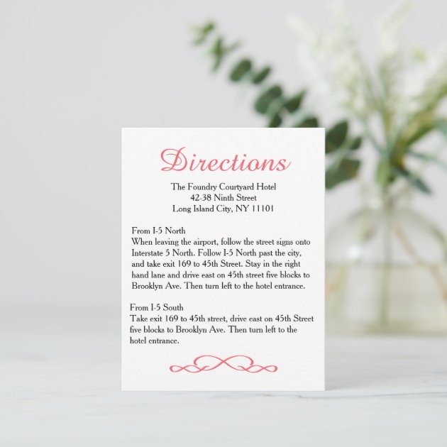 Love & Peace Pink Floral Wedding Directions Card