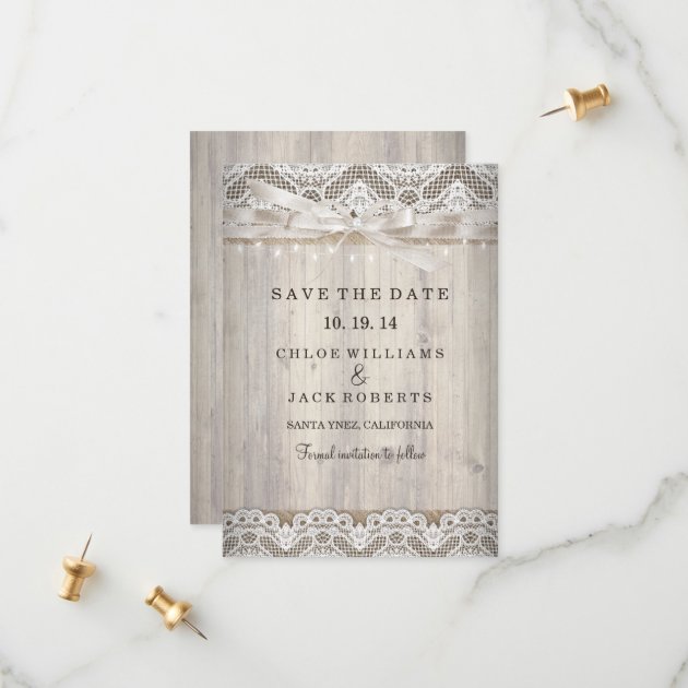 Rustic Vintage Lace Wood Wedding Save The Date