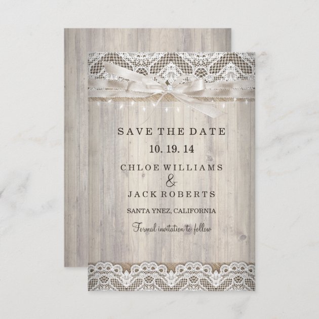 Rustic Vintage Lace Wood Wedding Save The Date