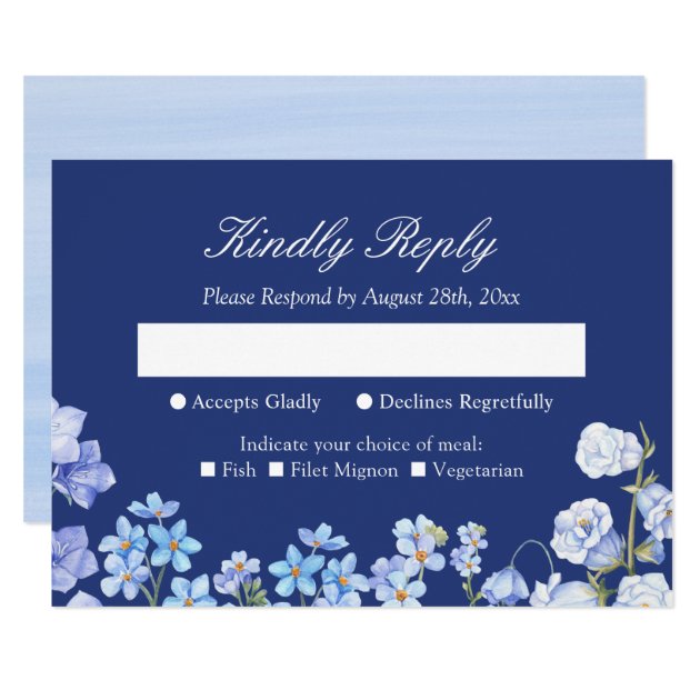 Forget Me Nots Royal Blue Floral Wedding RSVP Card