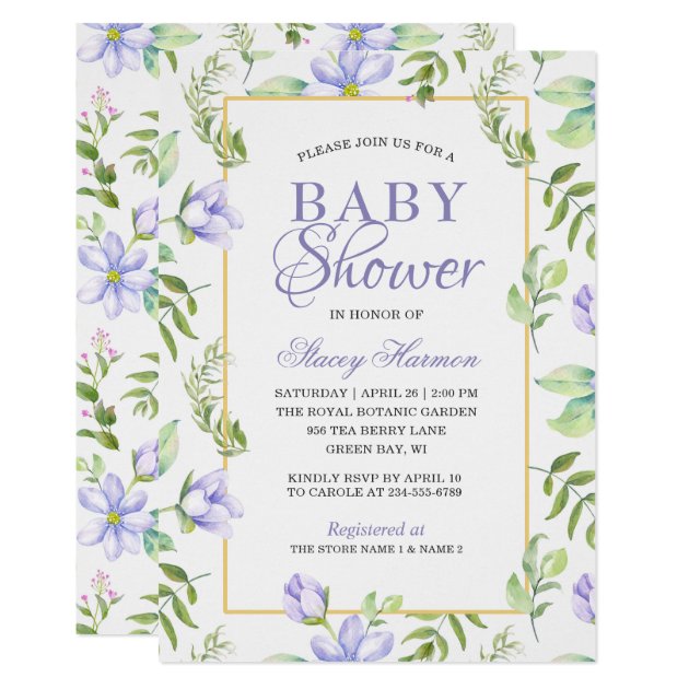 Spring Dreamy Purple Garden Baby Shower Invitation