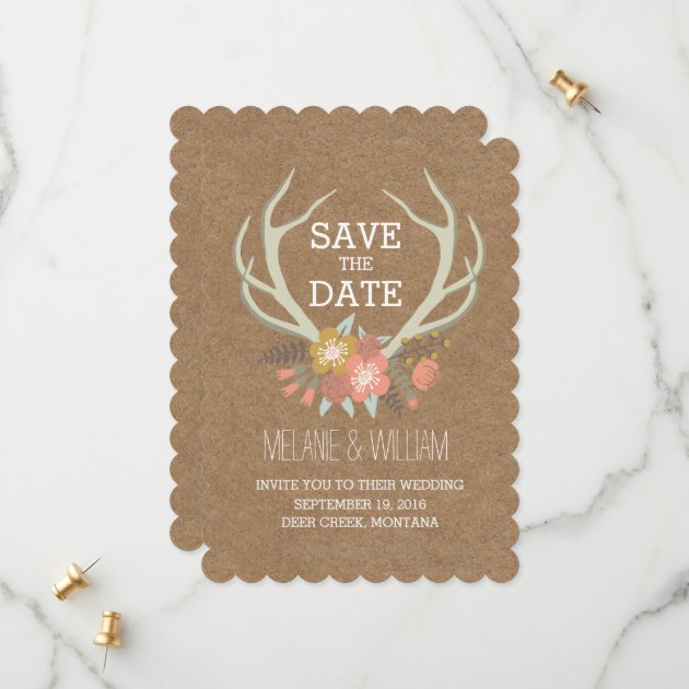 FLORAL ANTLERS | RUSTIC SAVE THE DATE