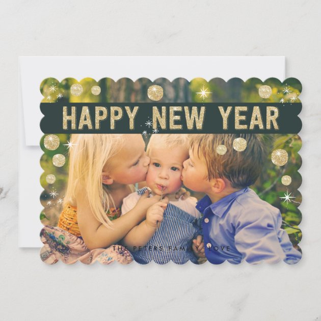 Happy New Year Gold Black | Holiday Photo Card
