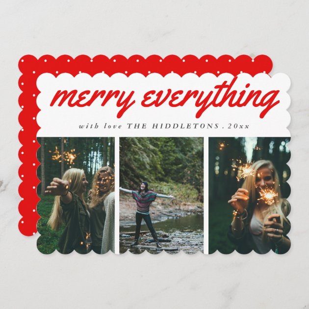 Merry Everything Red Script Three Photo Holiday