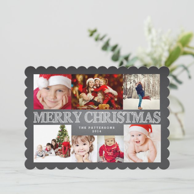 Chalkboard Merry Christmas Photo Collage Holiday Card
