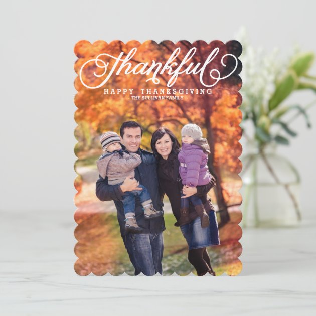 Whimsical Script Happy Thanksgiving Photo Card