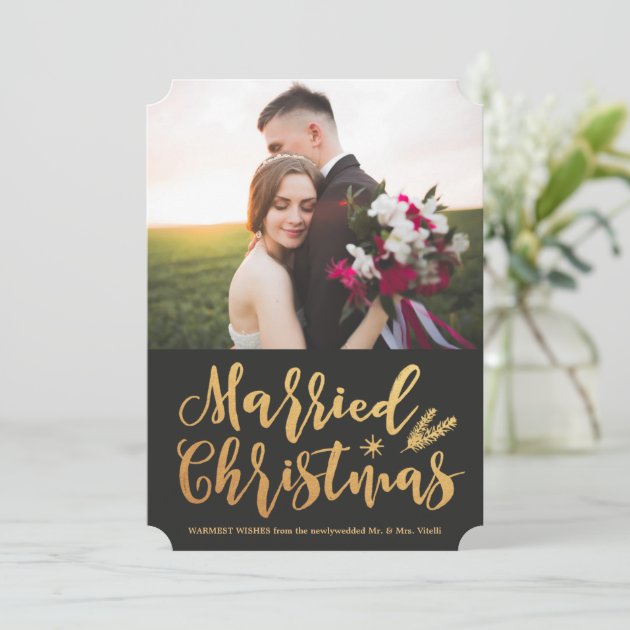 Married Christmas Holiday Photo Card | Gold