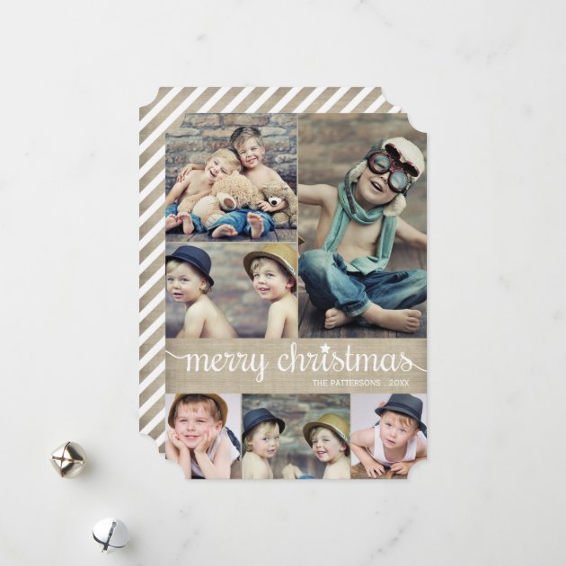 Vintage Cursive Merry Christmas Photo Collage Holiday Card