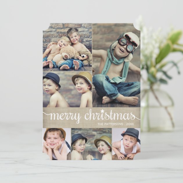 Vintage Cursive Merry Christmas Photo Collage Holiday Card