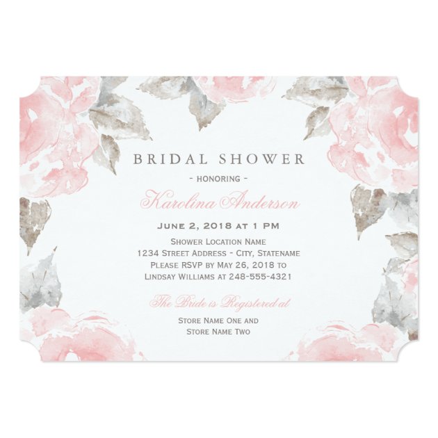 Bridal Shower Invitations | Pink Watercolor Roses