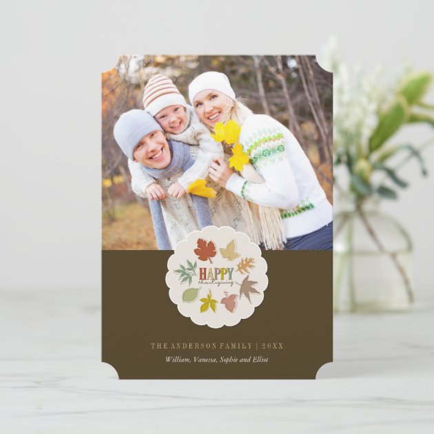 Colorful Thanksgiving Leaves Holiday Photo Card