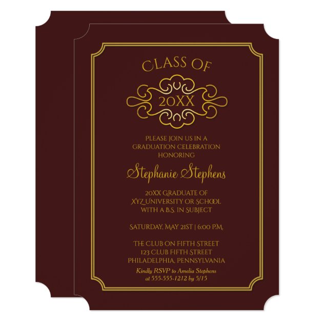 Elegant Maroon | Gold College Graduation Party Invitation