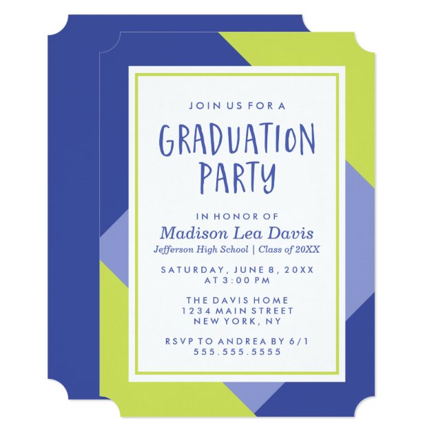 Purple And Lime Color Block Graduation Party Invitation