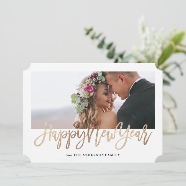 Brushed New Year Faux Gold Holiday Photo Card