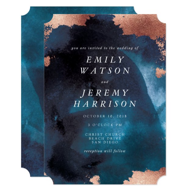 Watercolor Texture Moody Navy Wedding Invitation