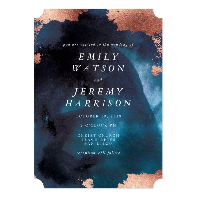 Watercolor Texture Moody Navy Wedding Invitation