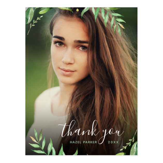 Boho Leaves Graduation Photo Thank You Postcard