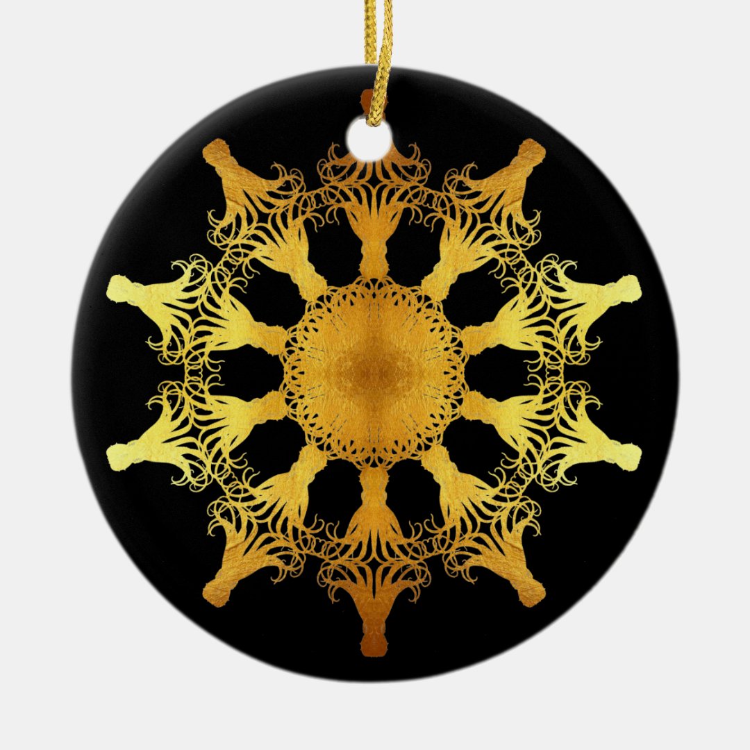 Vintage Octopus Mandala Art in Metallic Gold Foil Ceramic Ornament