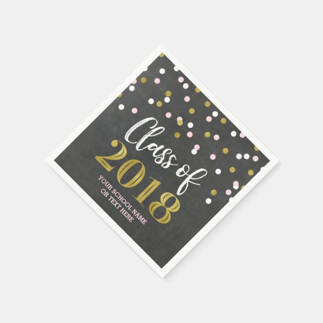 Chalk Gold Pink Confetti Class Of 2018 Graduation Paper Napkin